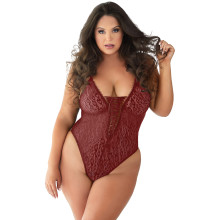 Allure Diva Rayna Red Leopard Lace-up Teddy Plus Size