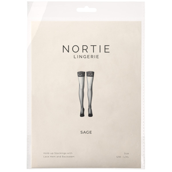 NORTIE Sage Hold-up Strømper med Blondekant og Søm Emballasjebilde 90