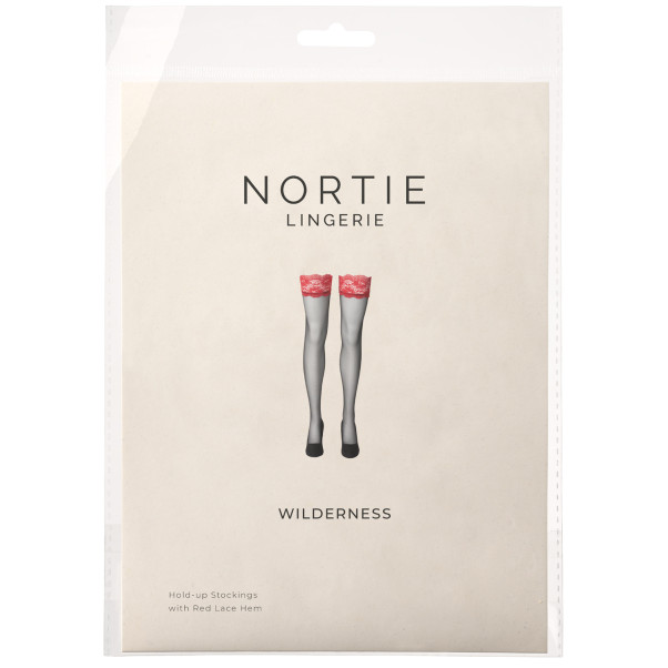 NORTIE Wilderness Hold-up Strømper med Rød Blondekant  Emballasjebilde 90