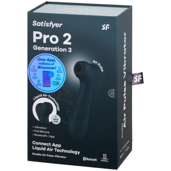Satisfyer Pro 2 Generation 3 Svart Liquid Air Appstyrt Klitorisstimulator Emballasjebilde 90